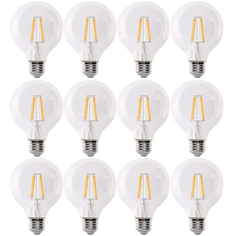 Feit Electric 60-Watt Equivalent G25 Globe Dimmable Filament Clear CEC Title 20 E26 LED Vintage Edison LIght Bulb Bright White 12-Pack