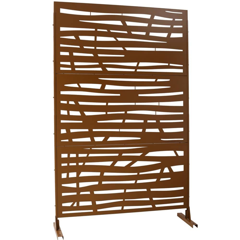 cadeninc 4 ft. x 6.33 ft. Brown Outdoor and Indoor Freestanding Metal Privacy Screen Fence Panels for Outside Lawn Garden (1)