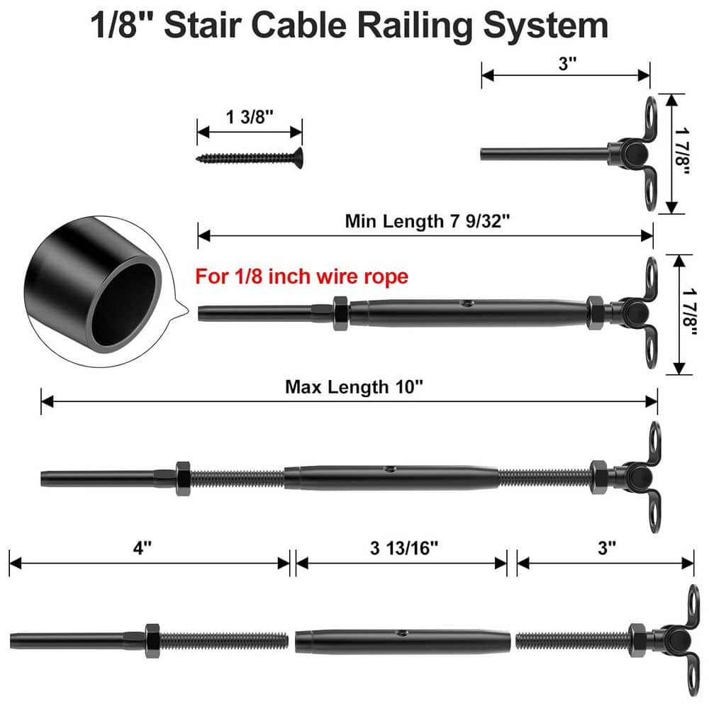 Afoxsos T316 Stainless Steel Black Cable Railing Kit Adjustable Angle Swage Toggle Turnbuckle Hardware (10-Pack) (3)