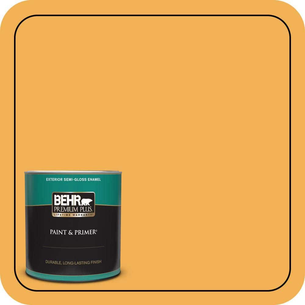 BEHR PREMIUM PLUS 1 qt. #PMD-20 Goldenrod Field Semi-Gloss Enamel Exterior Paint & Primer