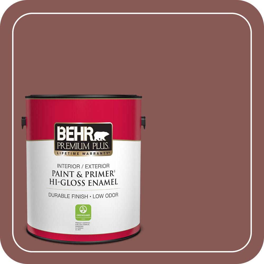 BEHR PREMIUM PLUS 1 gal. #PPU1-09 Red Willow Hi-Gloss Enamel Interior/Exterior Paint & Primer