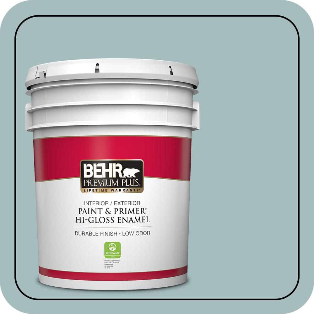 BEHR PREMIUM PLUS 5 gal. #PPU13-13 Oslo Blue Hi-Gloss Enamel Interior/Exterior Paint & Primer (1)