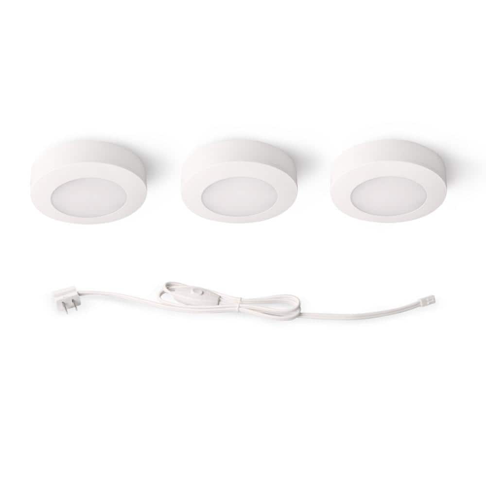 Commercial Electric 3-Light Plug-In LED White Puck Light Kit with CCT Changing (2700K/3000K/4000K) (2)
