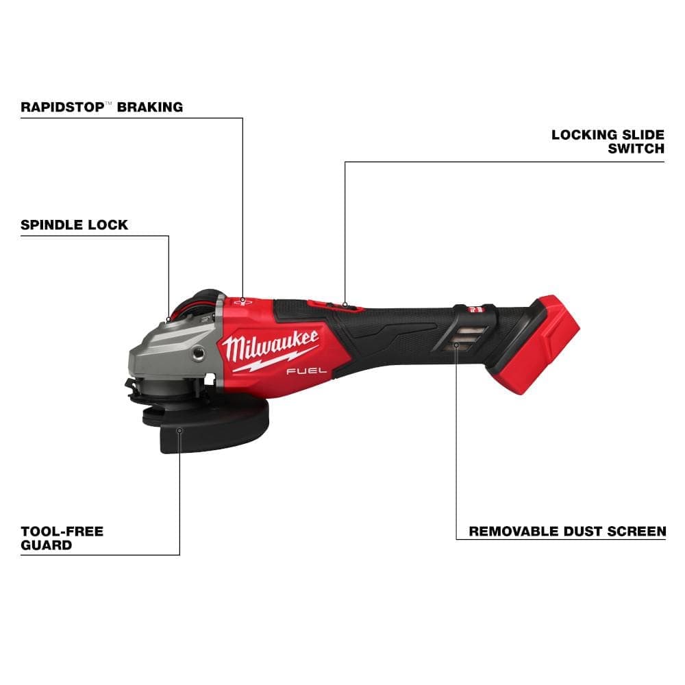 Milwaukee M18 FUEL 18V Lithium-Ion Brushless Cordless 4-1/2 in./6 in. Braking Grinder w/ Slide Switch w/ Multi-Tool (3)