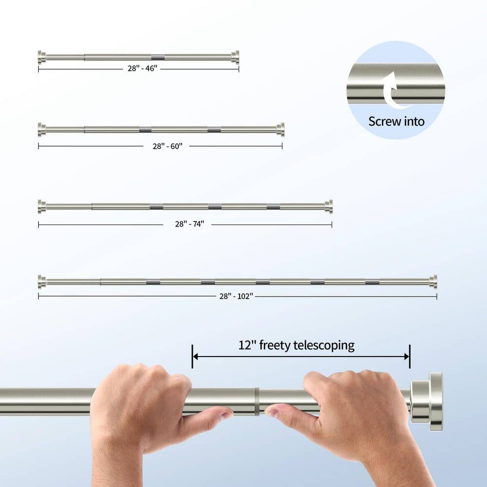 Wudkey 28 in. to 74 in. Heavy Duty Non Slip Adjustable Stainless Steel Tension Shower Curtain Rod in Brushed Nickel (2)