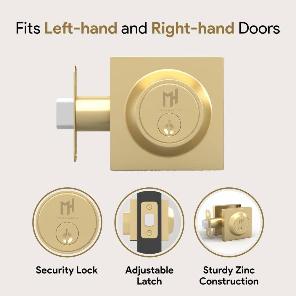 Mega Handles Schein Deadbolt Lock - Heavy Duty Square, Satin Brass (3)
