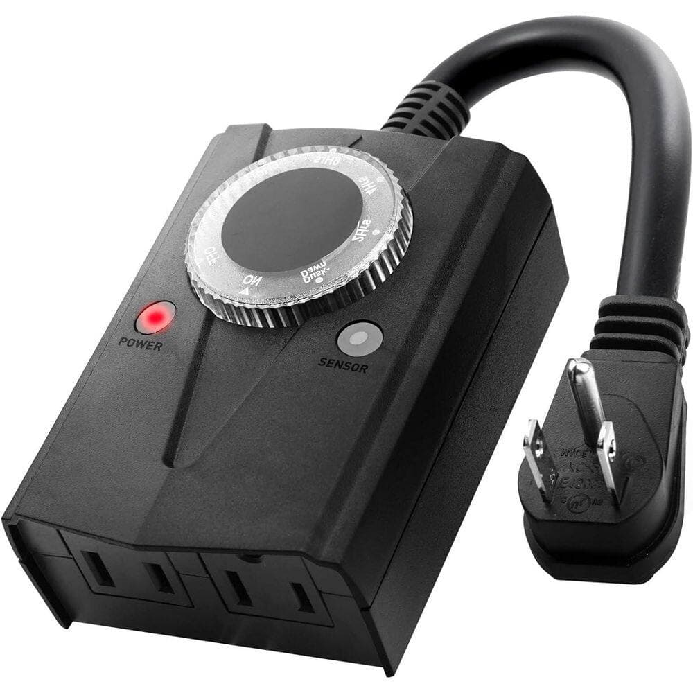 Vrbgify Light Sensor Timer Waterproof and Mechanical Plug in Timer Switch with 2 Grounded Electrical Outlets