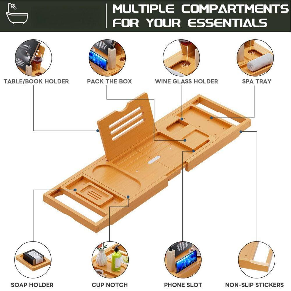 Wudkey Premium Bathtub Tray Caddy, Expandable Bath Tray, Unique House Warming Gifts, New Home, Anniversary and Wedding (3)