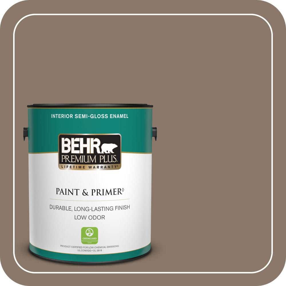 BEHR PREMIUM PLUS 1 gal. #N210-5 Caffeine Semi-Gloss Enamel Low Odor Interior Paint & Primer