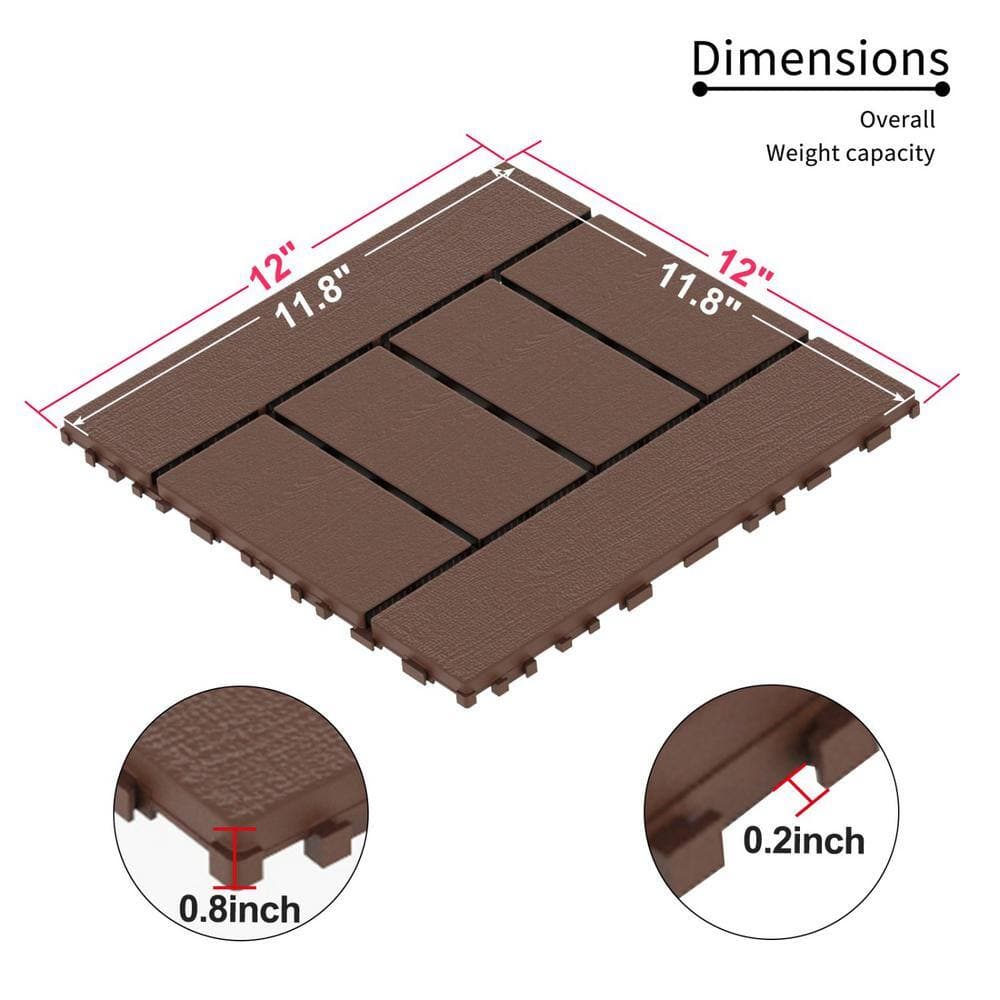 Tidoin Outdoor 1 ft. x 1 ft. Composite Deck Tile in Brown (44 Per Box) (2)