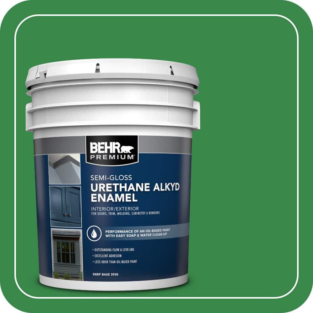 BEHR PREMIUM 5 gal. #P400-7 Paradise of Greenery Urethane Alkyd Semi-Gloss Enamel Interior/Exterior Paint