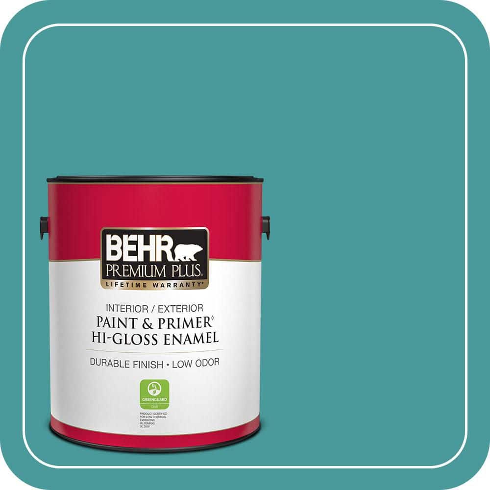 BEHR PREMIUM PLUS 1 gal. #510D-6 Aquatic Green Hi-Gloss Enamel Interior/Exterior Paint & Primer