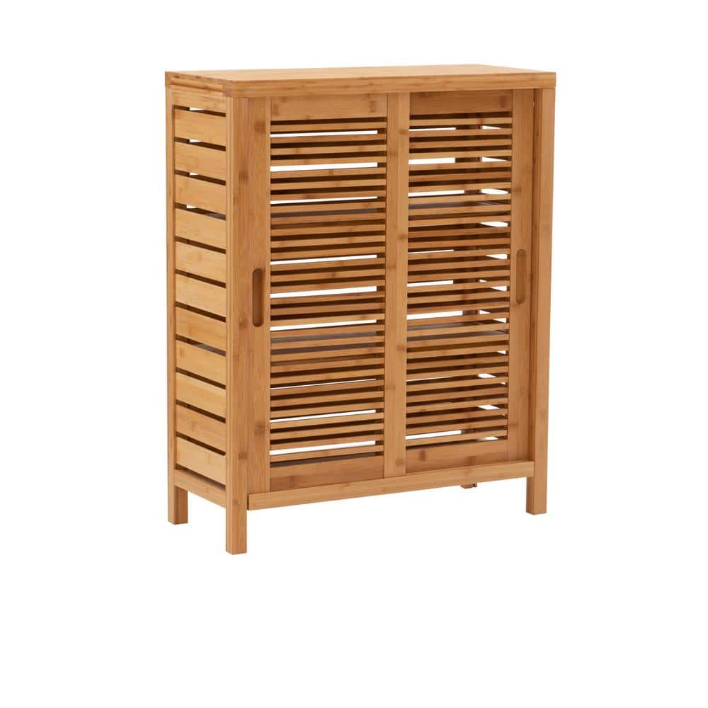 Linon Home Decor Broadmore 26 in. W x 11 in. D x 33 in. H Natural Brown Bamboo Freestanding Linen Cabinet with Storage & Shelves