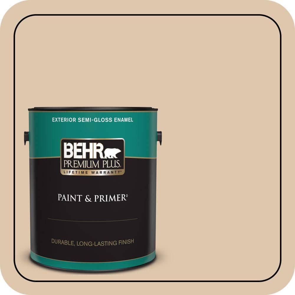 BEHR PREMIUM PLUS 1 gal. #N260-2 Almond Latte Semi-Gloss Enamel Exterior Paint & Primer