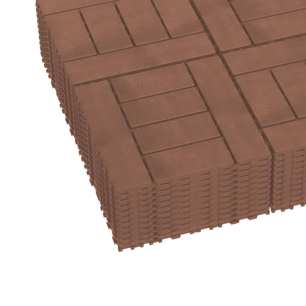 Amucolo 12 in. x 12 in. Waterproof Plastic Interlocking Deck Tiles in Brown for Poolside Balcony Backyard (Set of 44 Tiles) (3)