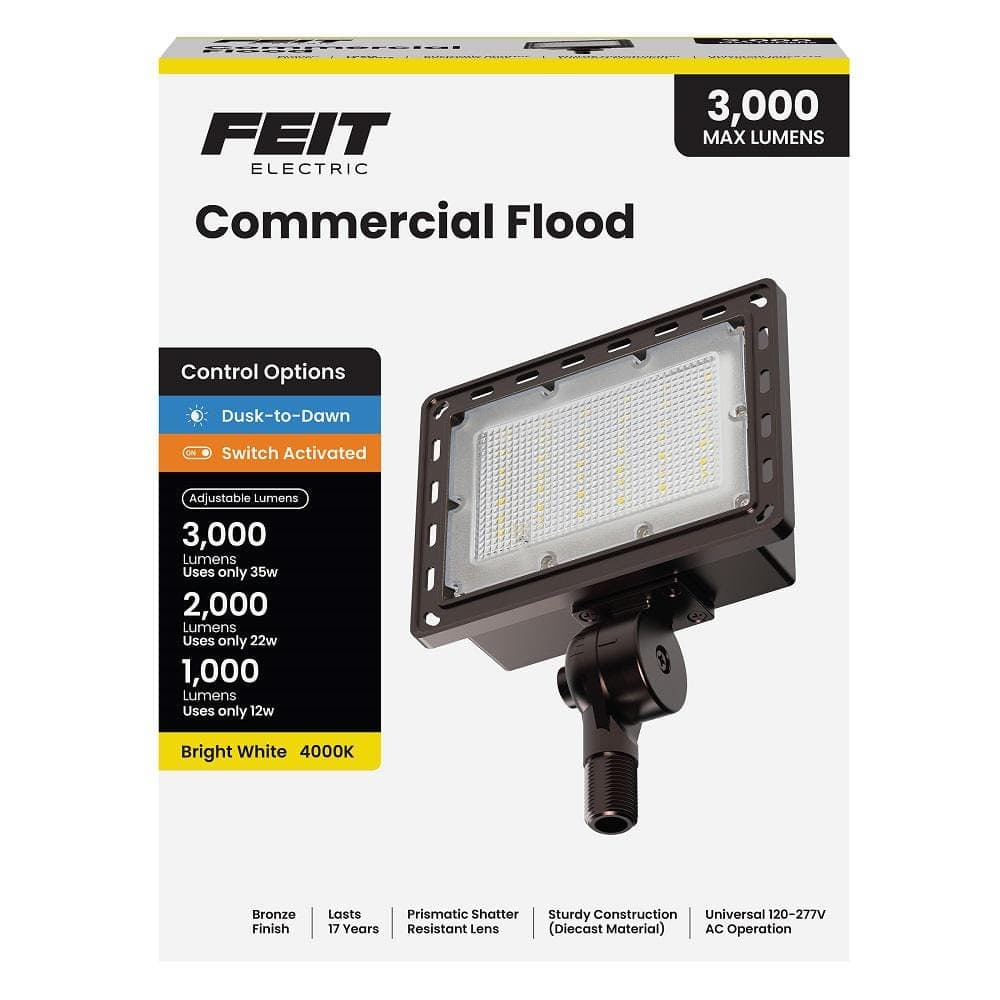 Feit Electric 1000/2000/3000 Lumen Select Integrated LED Bronze Dusk to Dawn Commercial Ground/Wall Flood Light, 4000K (4)