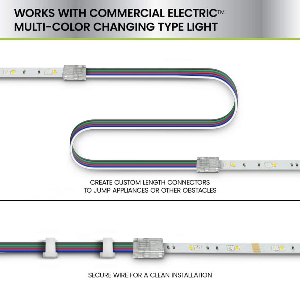 Commercial Electric 13 ft. Connector Cord LED Strip Light Accessory Pack (RGB+W) (4 Wire-to-Tape Connectors, 6 Wire Mounting Clips) (4)