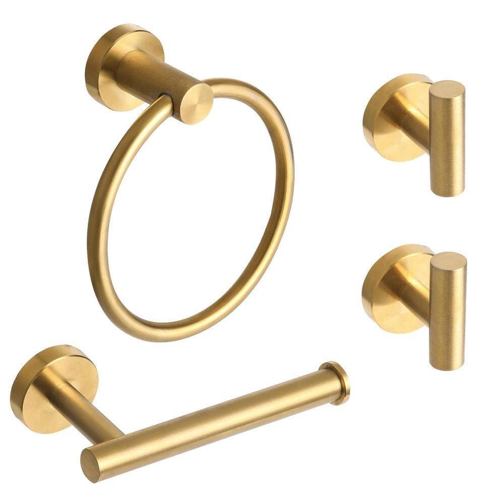 Wudkey 4-Piece Stainless Steel Bath Hardware Set Included Hand Towel Ring, Toilet Paper Holder, Towel Hooks (1)