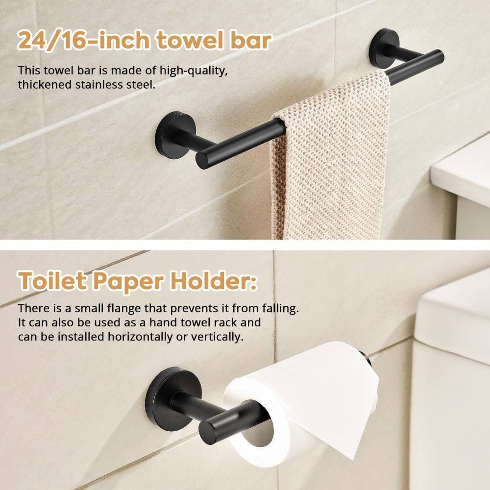GQB 6-Piece Wall Mount Stainless Steel Bathroom Towel Rack Set in Black, Corrosion Resistant, Modern Hardware Organizer (2)