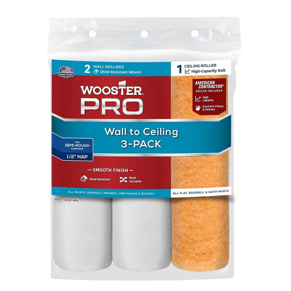 Wooster 9 in. x 1/2 in. High-Density Wall and Ceiling Roller Covers (3-Pack) (1)