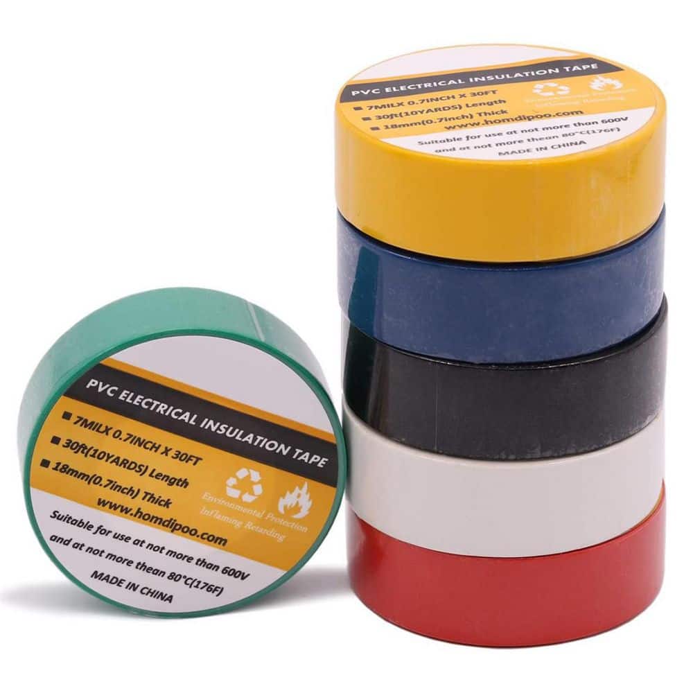 Yichuhaoxi 0.75 in. x 30 ft. Electrical Tape Multi-Colored Flame Retardant Weather Resistant for Home Vehicle Wiring 6-Pack (1)