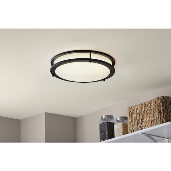 Hampton Bay Flaxmere 14 in. Modern Matte Black Selectable 3 CCT Integrated LED Flush Mount for Kitchens or Bedrooms