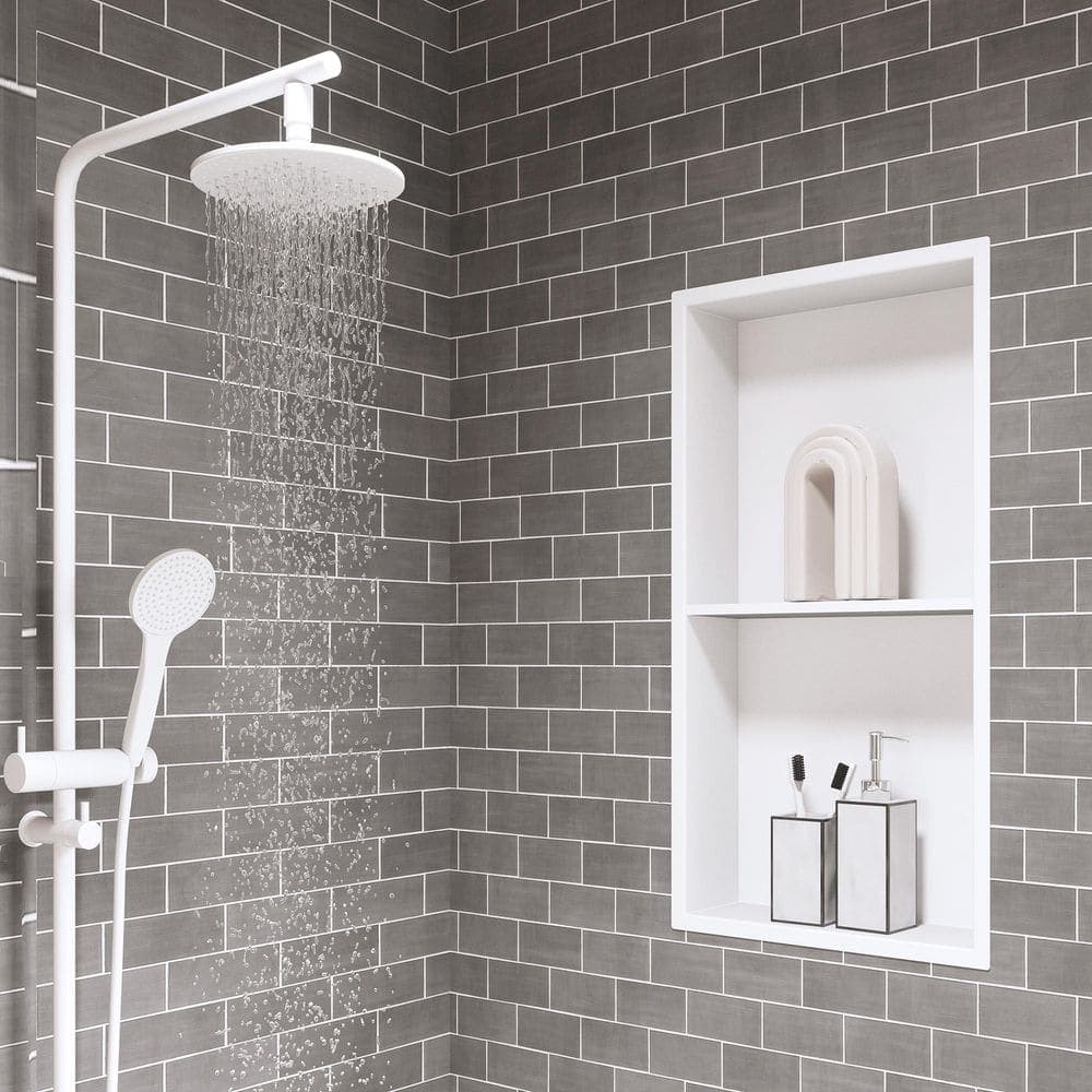 QuivaraView 13 in. W x 25 in. H x 4 in. D Single Stainless Steel Recessed Shower Niche in White (2)
