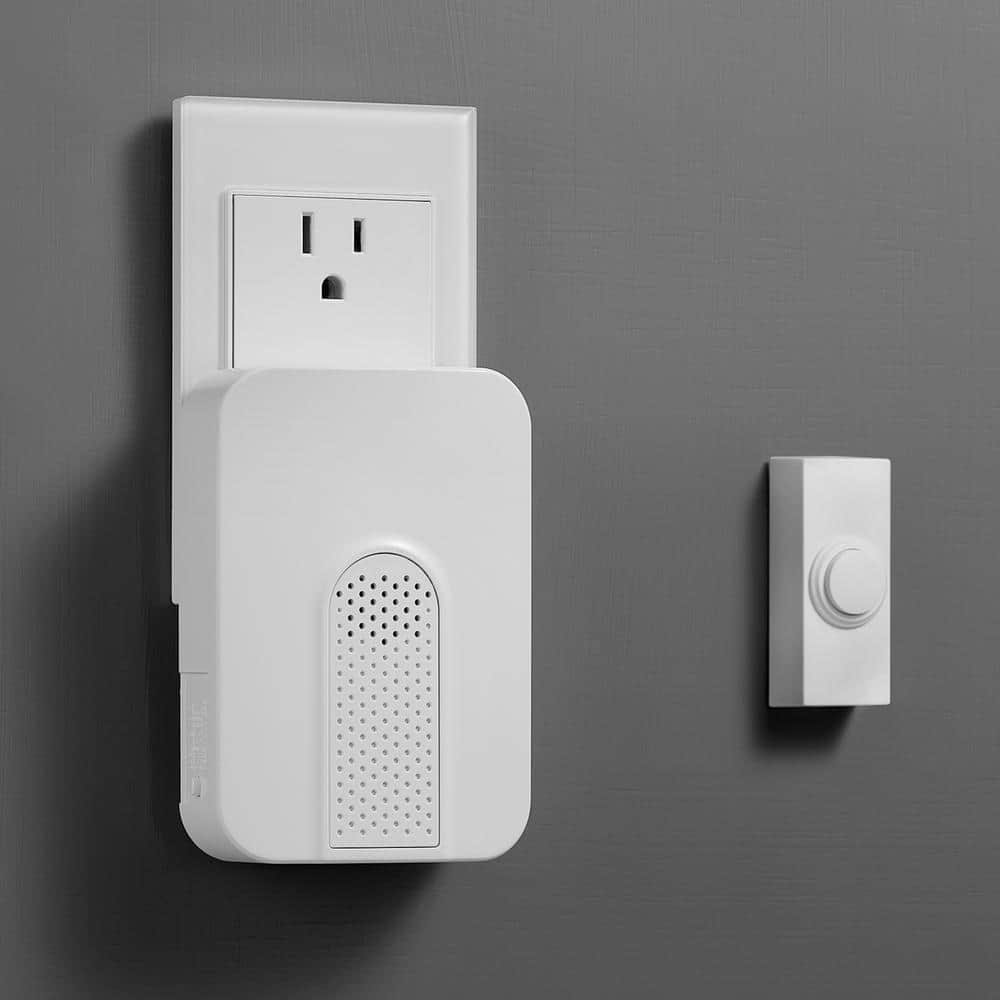 Defiant Wireless Plug-In Doorbell Kit with White Insert and 1 Push Button, White (2)