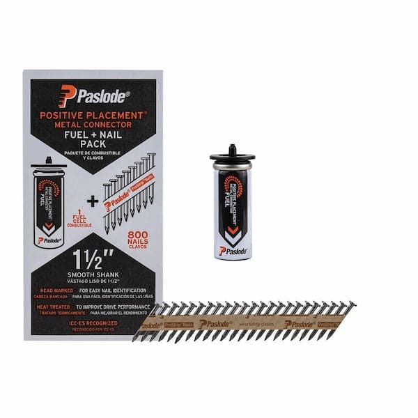 Paslode 1-1/2 in.x.148 9-Gauge Galvanized Treated Smooth Shank Positive Placement Metal Connector FNP (800 Nails Plus Fuel Cell) (2)