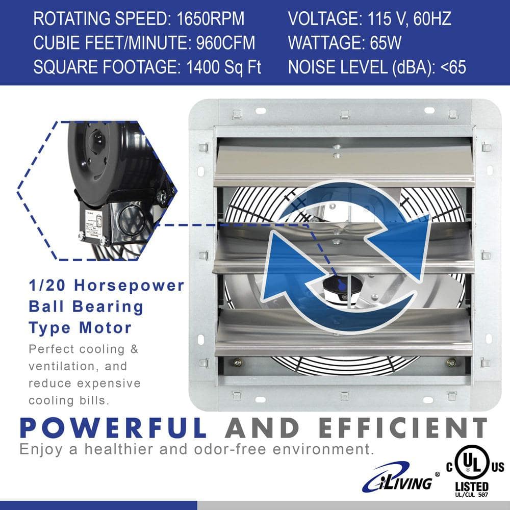 Angel Sar 12 in. 960 CFM 65 dB Wall Mounted Shutter Exhaust Fan, Attic Fan with Thermostat and Variable Speed Controller (2)