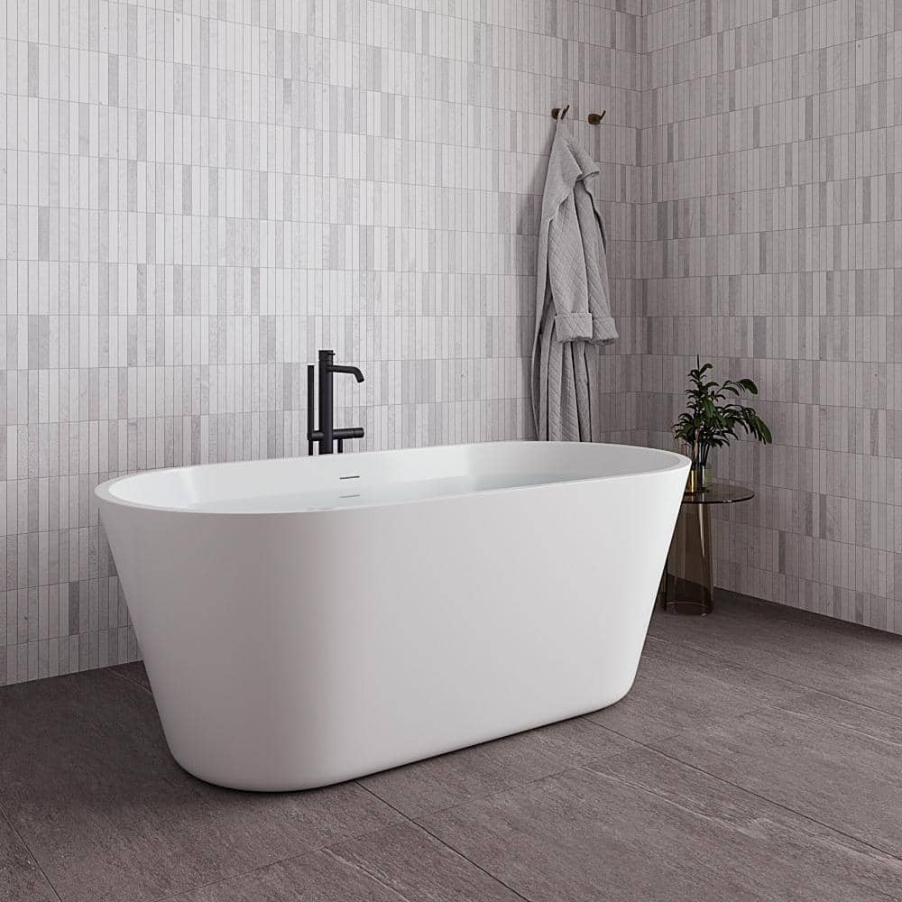 Streamline 59 in. x 30 in. Acrylic Freestanding Soaking Bathtub in Glossy White with Matte Black Drain (2)