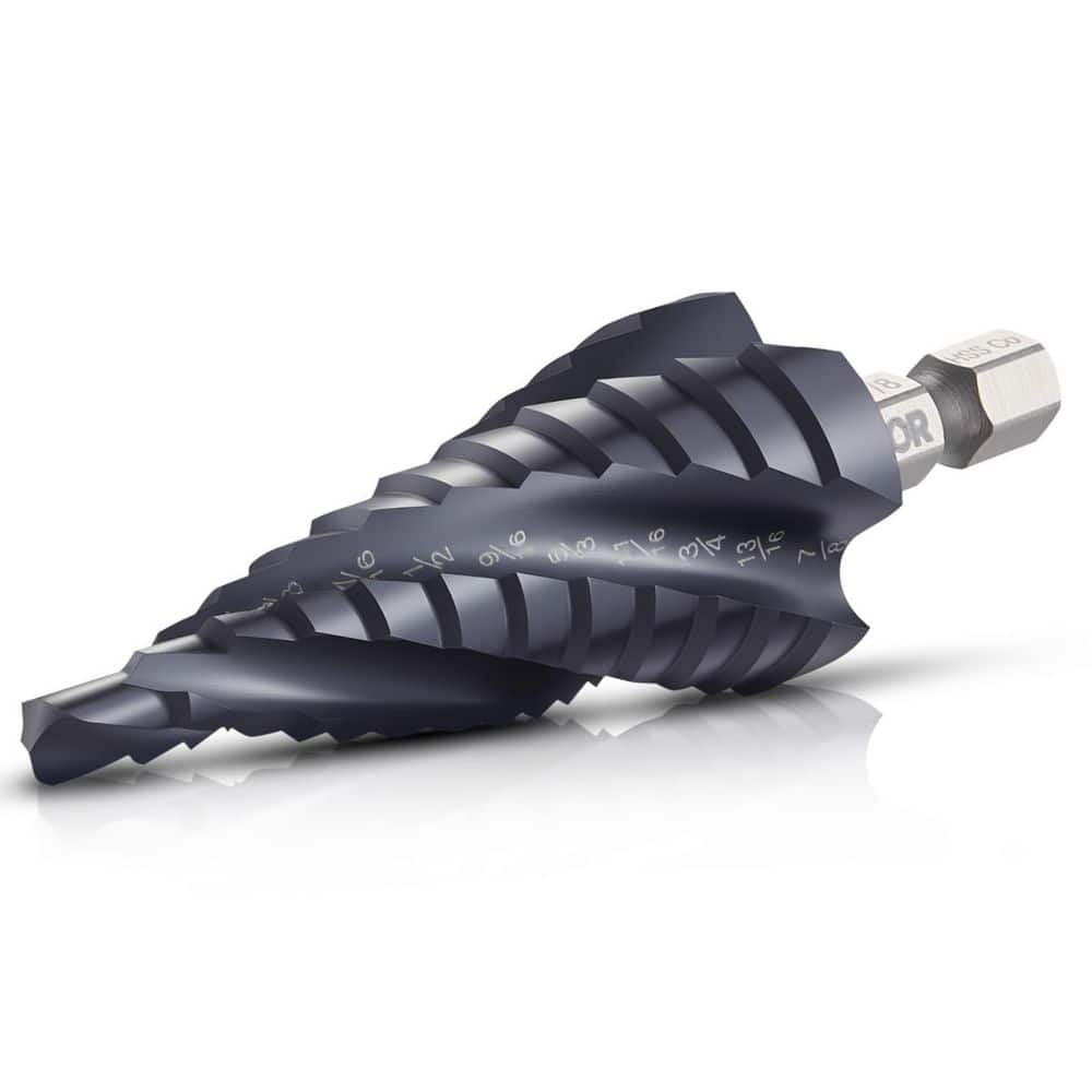 VEVOR Step Drill Bit, 3/16 to 7/8 in. 1/4 in. Tialn Coating Cobalt HSS High Speed Steel, 4 Spiral Flute Step Bit, (1-Piece)