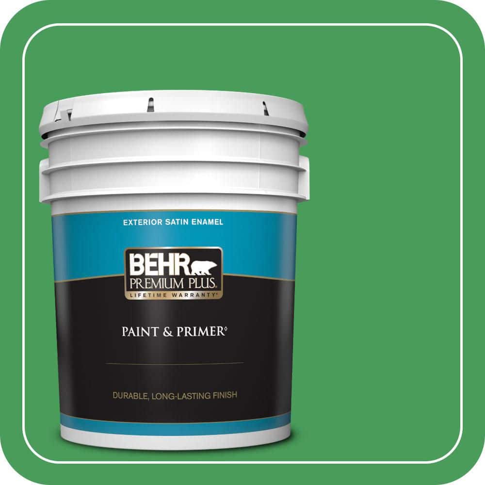BEHR PREMIUM PLUS 5 gal. #P400-6 Clover Patch Satin Enamel Exterior Paint & Primer