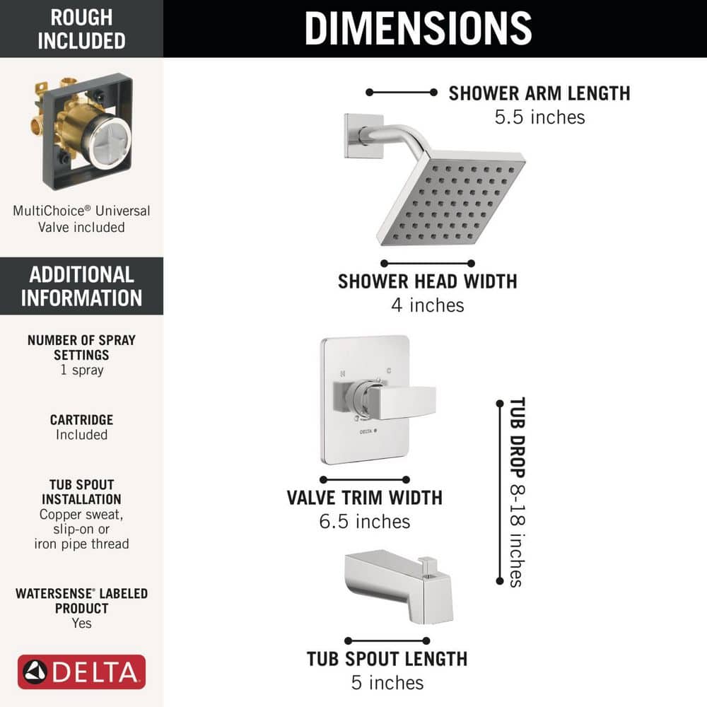 Delta Modern Single Handle 1-Spray Tub and Shower Faucet 1.75 GPM in Chrome Valve Included (3)