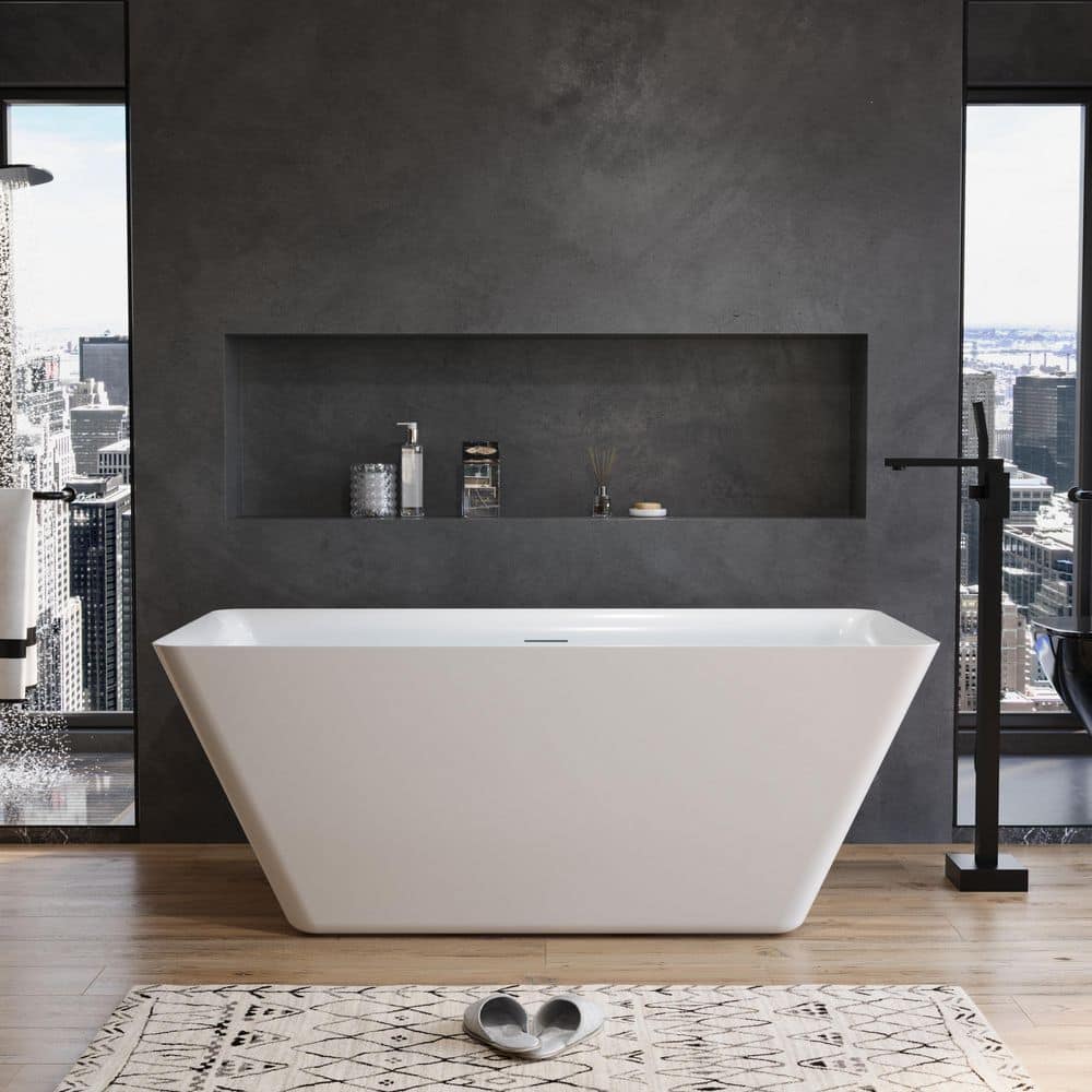 ANGELES HOME 60 in. x 29.5 in. 100% Pure Virgin Acrylic Freestanding Soaking Bathtub with Overflow and Center Drain in White (1)