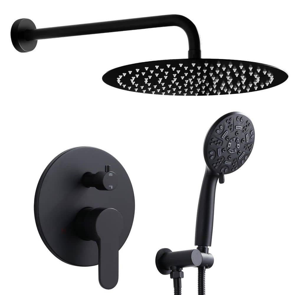 WOWOW 9-Spray Patterns with 1.8 GPM 12 in. Wall Mount Rain Fixed Shower Heads in 12 in., Matte Black (1)