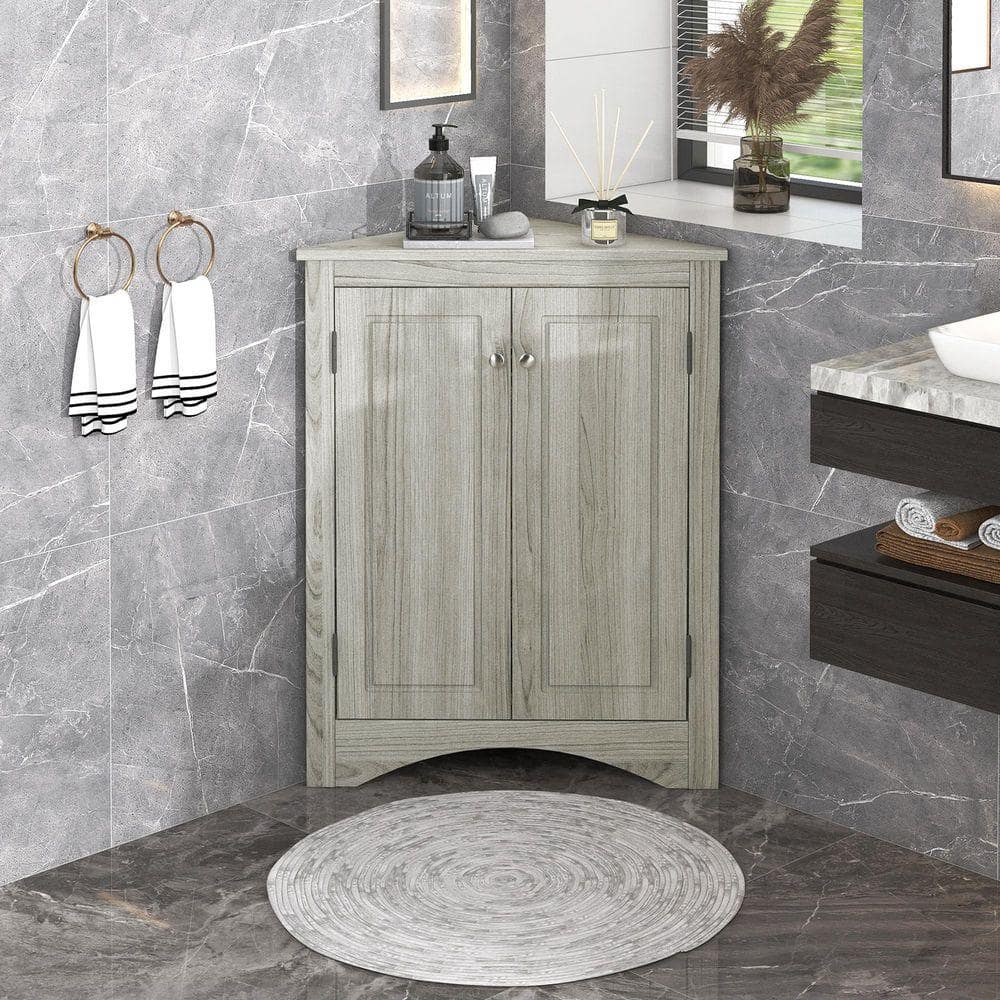 JimsMaison 17 in. W x 17 in. D x 32 in. H Oak Green Linen Cabinet with Adjustable Shelf (1)