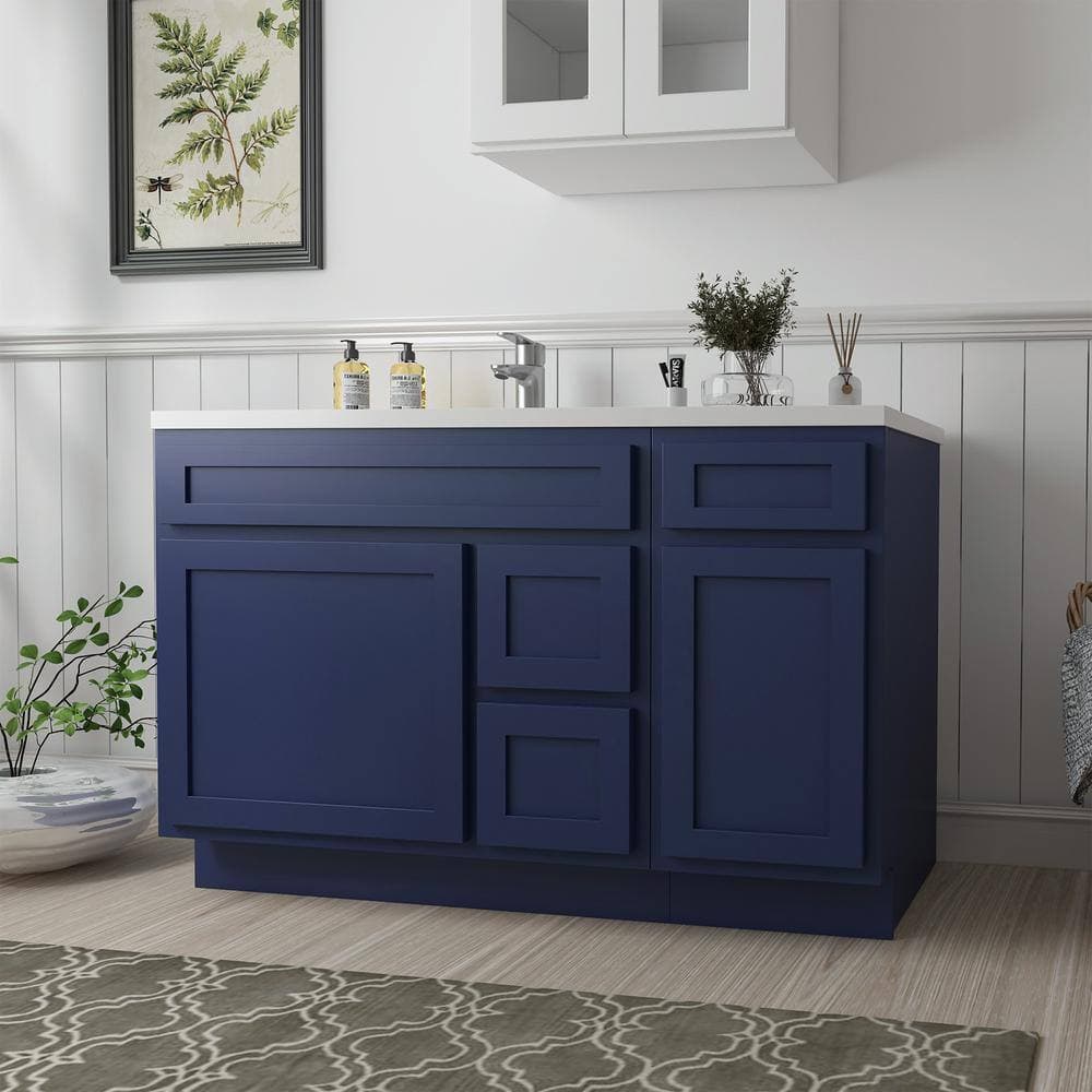 Vanity Art Montclair 51 in. 2-Door and 3-Drawer Freestanding Shaker Bathroom Vanity Cabinet (No Top) in Blue - Unassembled (2)