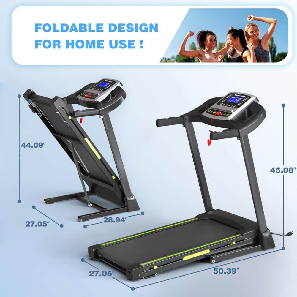Tidoin 3.5 HP Black and Green Metal Foldable Electric Treadmill with Safety Key, LED Display and Inclines (2)
