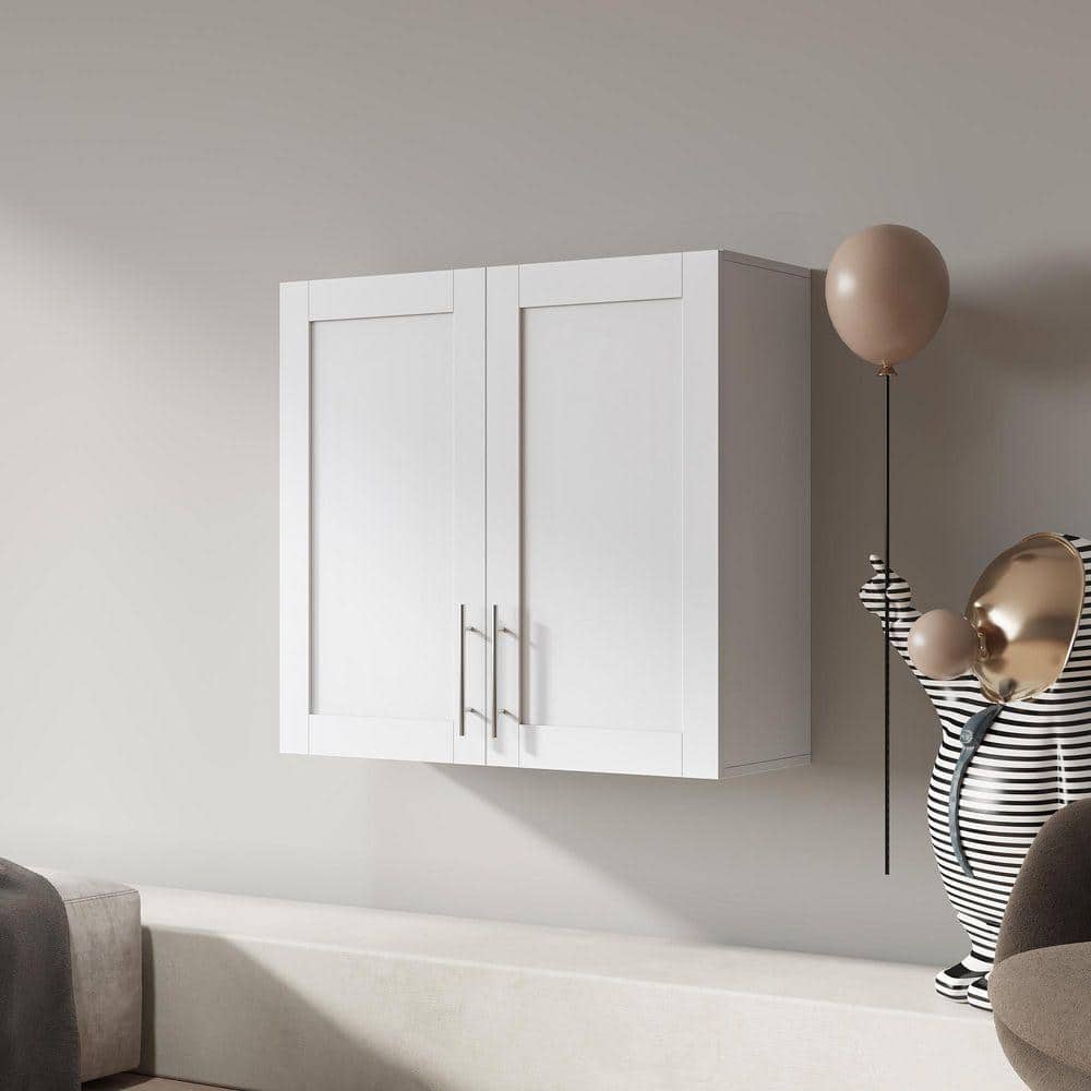 SANFANGIE Portland 35.27 in. W x 11.81 in. D x 29.92 in. H Bathroom Storage Wall Cabinet in White (2)