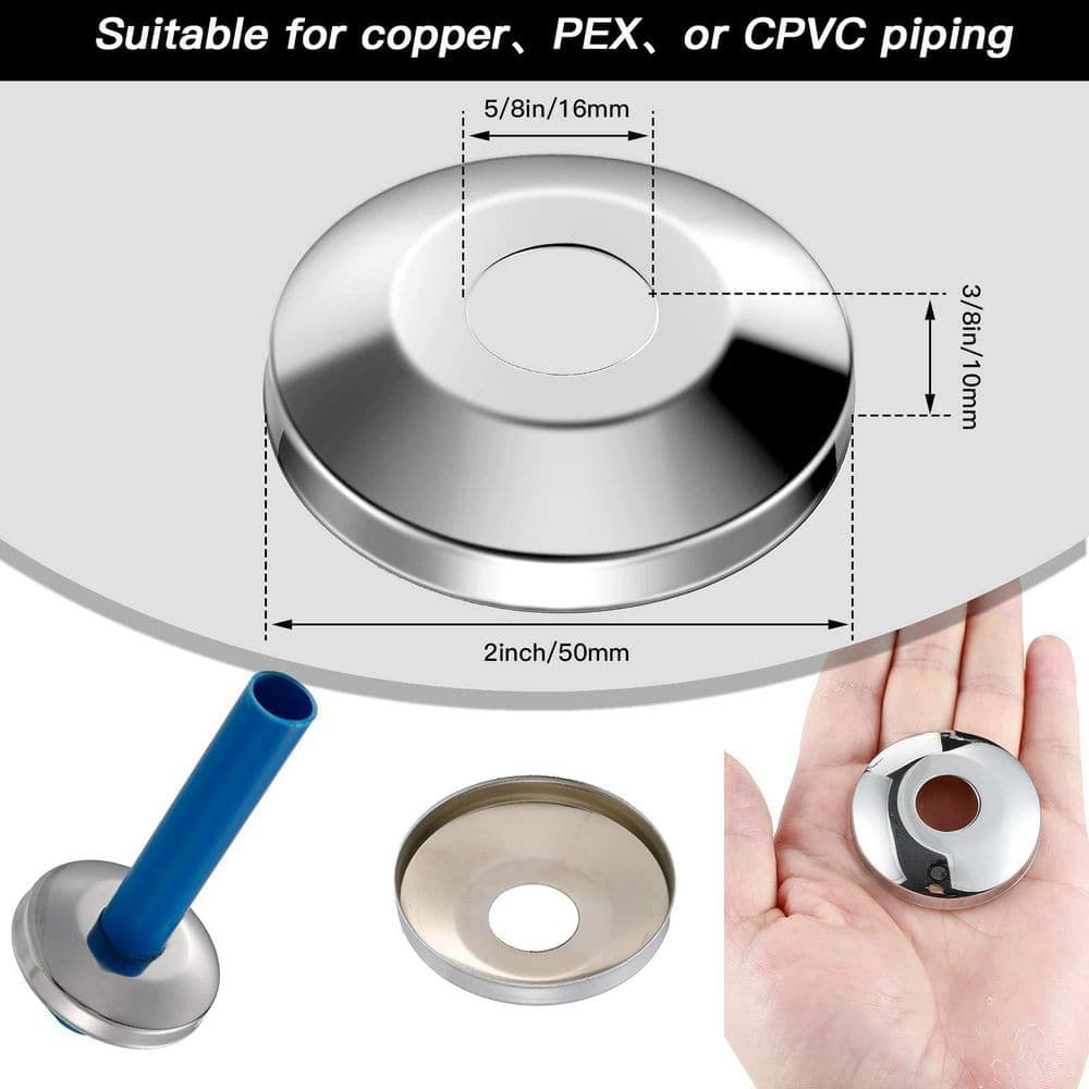 Helhom 1/2 in. Escutcheon Plates Pipe Covers, Stainless Steel Escutcheon Flange Plumbing Cover for 5/8 in. OD Copper (48-Pack) (2)