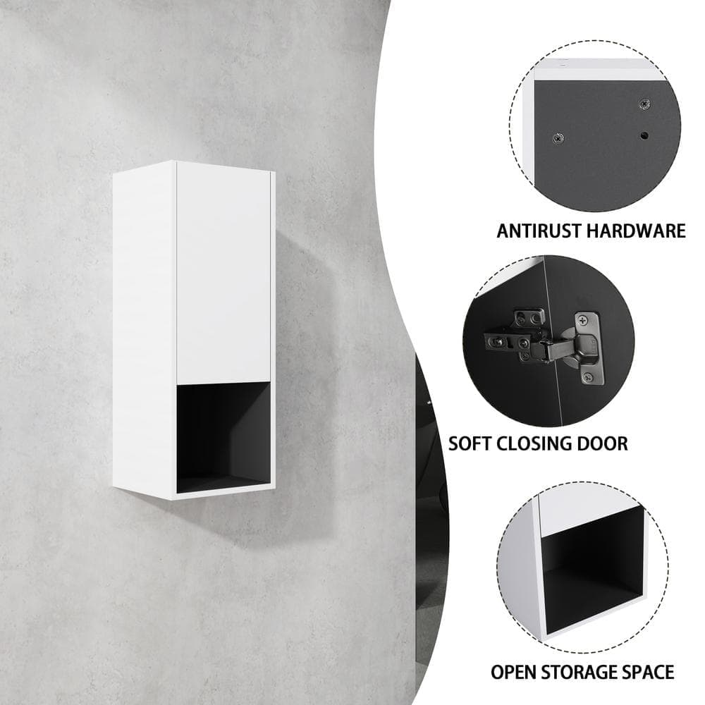 Tenleaf 11.81 in. W x 9.81 in. D x 29.50 in. H Bathroom Storage Wall Cabinet in White with Soft Closing Door and Open Shelves (3)