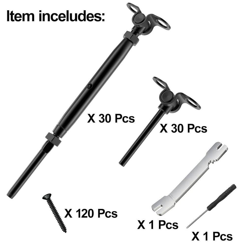 Afoxsos Black T316 Stainless Steel Adjustable Cable Railing Kit Swage Toggle Turnbuckle for Wood Posts (30-Pack) (3)