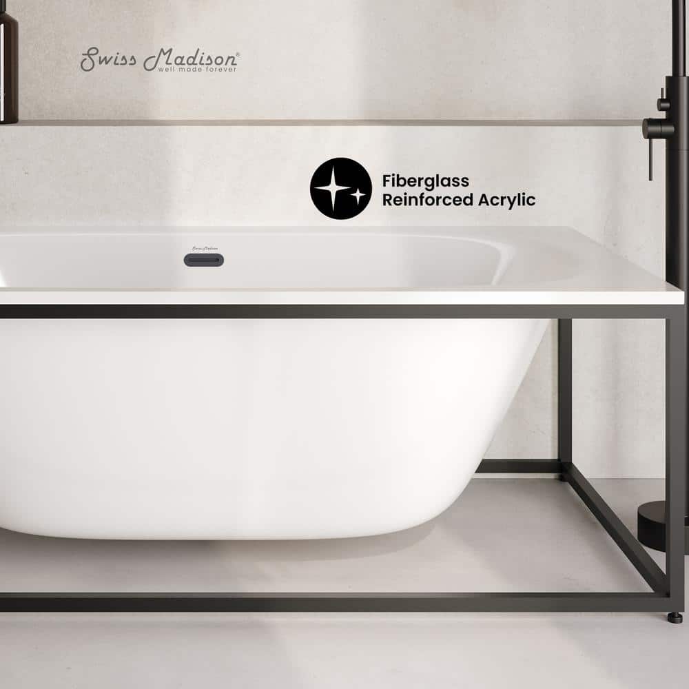 Swiss Madison Pierre 30 in. x 60 in. Soaking Glossy White Freestanding Bathtub with Reversible Drain, Black Frame Included (3)