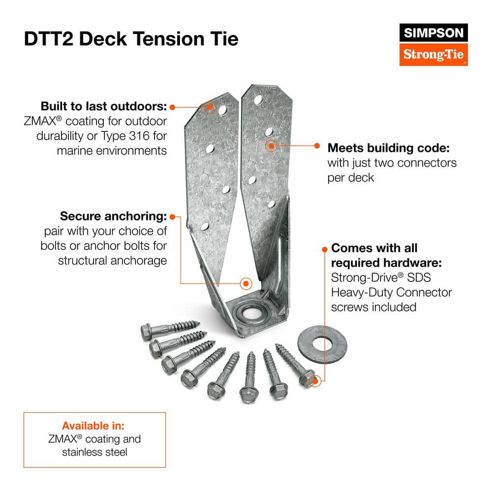 Simpson Strong-Tie DTT ZMAX Galvanized Deck Tension Tie for 2x Nominal Lumber with 1-1/2 in. SDS Screws (2)
