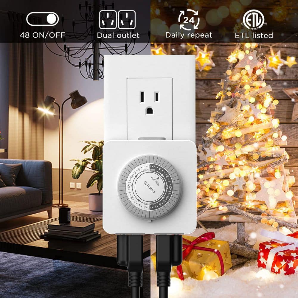 Adrinfly 24-Hour Mechanical Timer Outlet with 2 Grounded Outlets for Lamps, Holiday Lights (2)