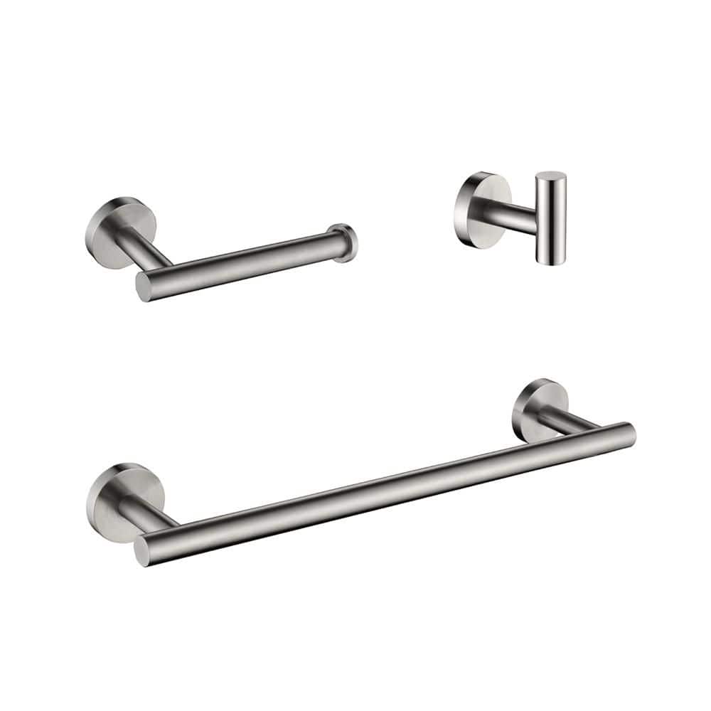Unbranded Brushed Nickel Stainless Steel 3-Piece Bathroom Hardware Set with Towel Bar, Toilet Paper Holder and Robe Hook