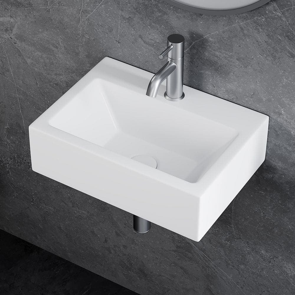 Eridanus Siena 17 in. W 12 in. D 5 in. H Wall Mounted/Vessel Bathroom Sink with Faucet Hole White Vitreous China