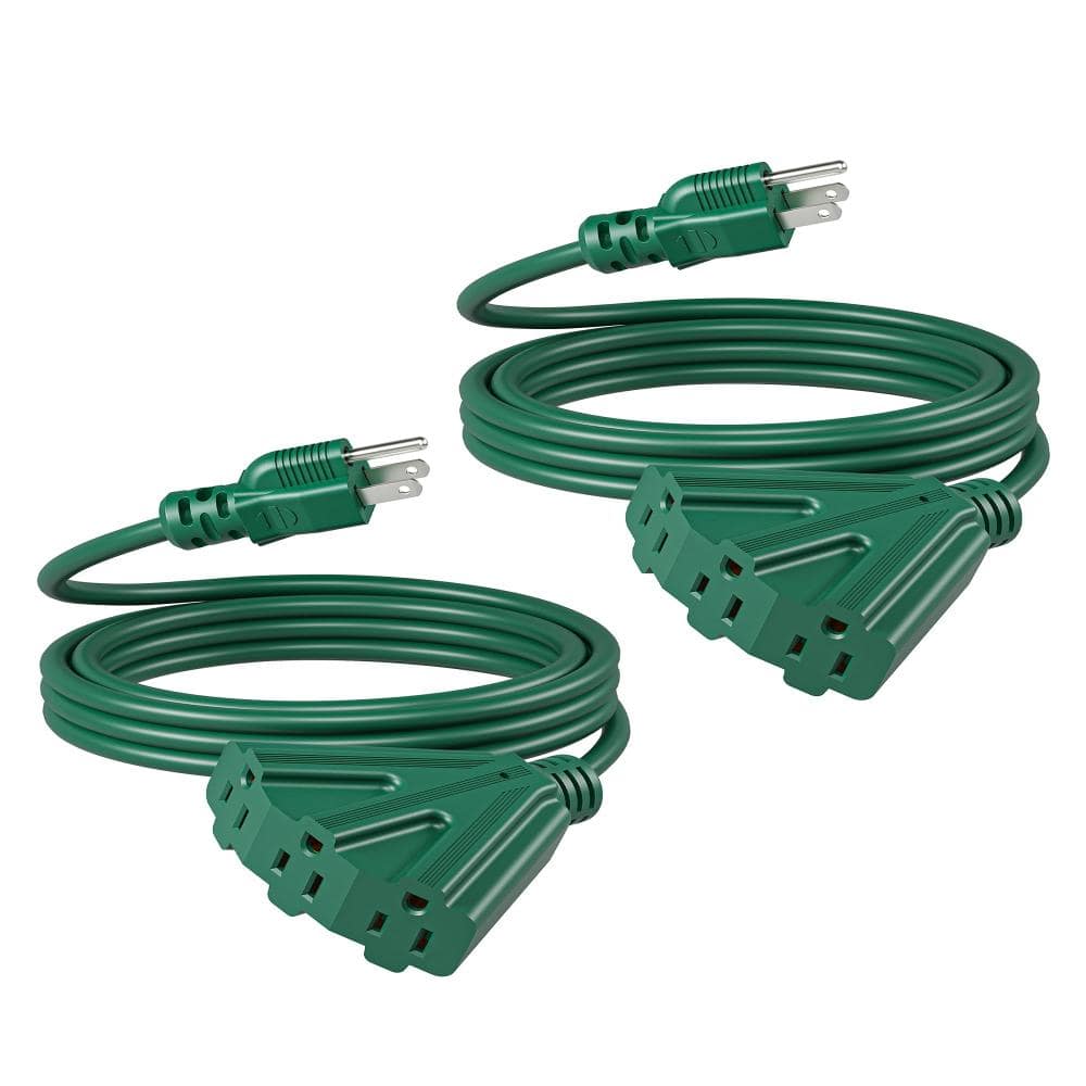 Unbranded 10 Ft Outdoor Tri-Tap Extension Cord Splitter 16/3 SJTW 13A 125V ETL Listed Green Pack of 2 for Landscape