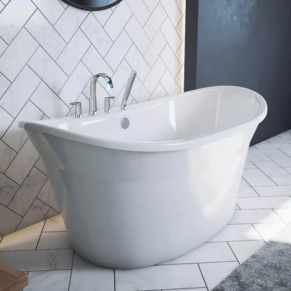 DreamLine Montego 60 in. W x 32 in. D Fiberglass Freestanding Flatbottom Soaking Bathtub in White (3)